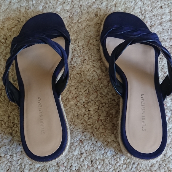 Stuart Weitzman navy Blue Twist Suede Wedge Sandals size 6.5 - Picture 4 of 13